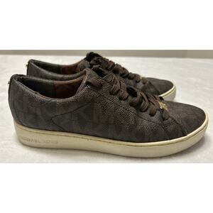 MICHAEL KORS Women's Shoes 6.5 Logo Print Coated Keaton Canvas Lace Up Sneakers